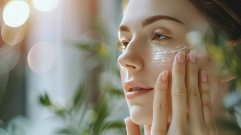 A Woman Applying a Combination of Lactic Acid and Retinol to Her Face