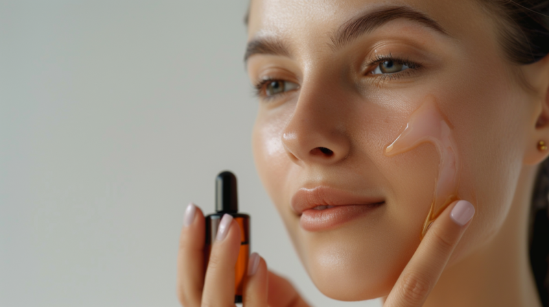 Woman Applying Lactic Acid and Retinol to Her Face