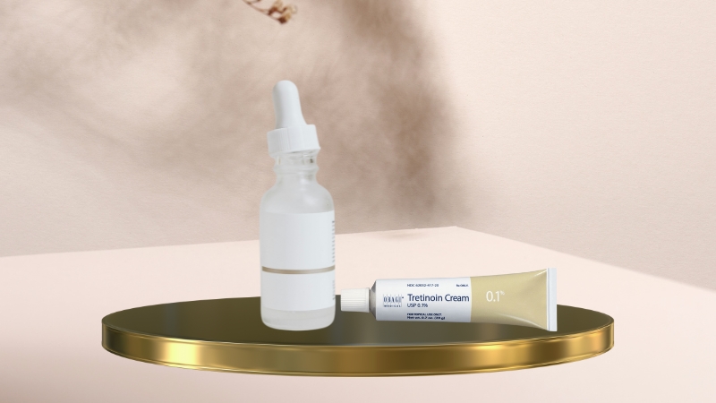Niacinamide serum and tretinoin cream placed together to show a common paired skincare routine